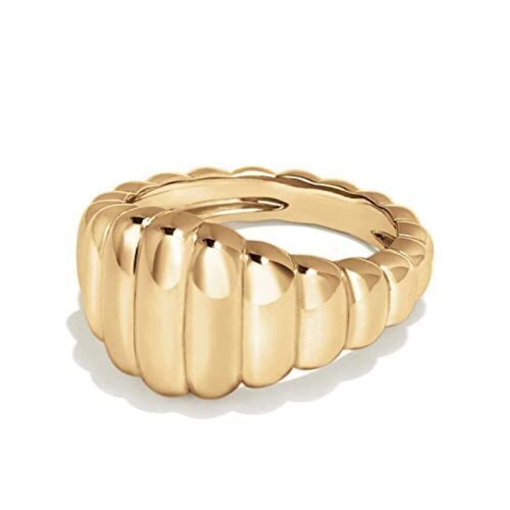 5094 18k Gold Plated Gold Ring Chunky Signet Ring Dome Band Ring Croissant